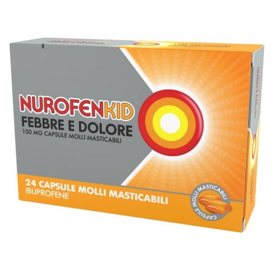 NurofenKid Febbre e Dolore 24 Capsule Molli Masticabili 100mg