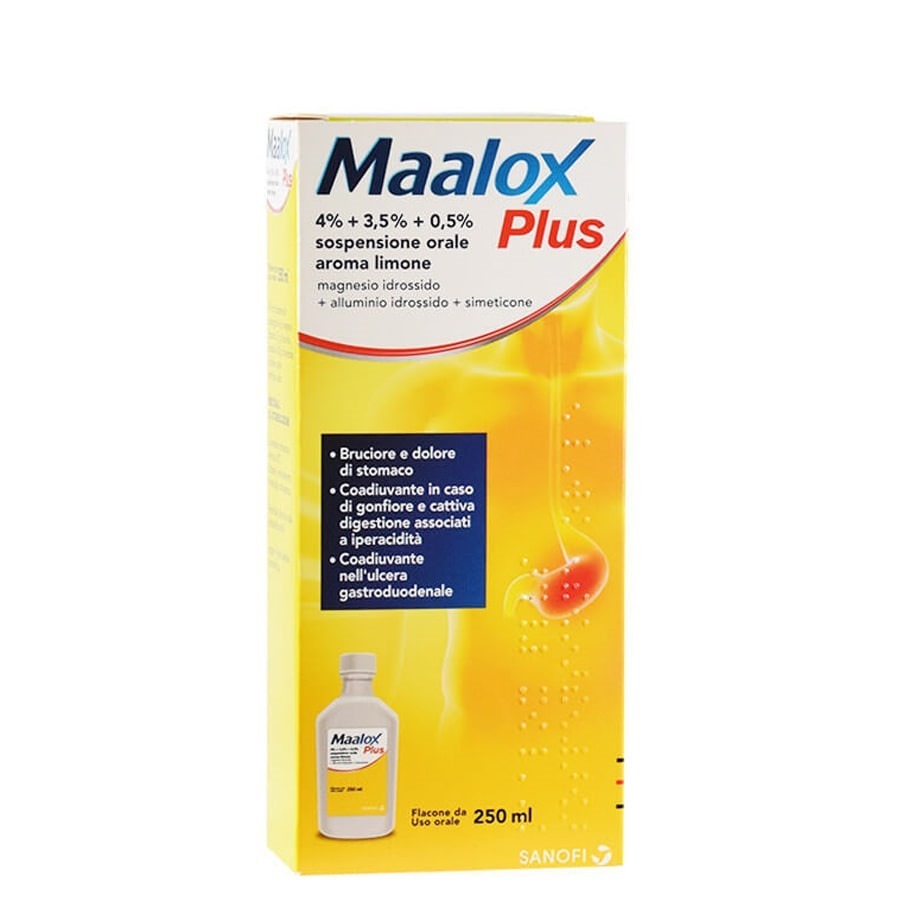 Maalox Plus 4%+3,5%+0,5% Sciroppo Sospensione Orale Aroma Limone 250ml