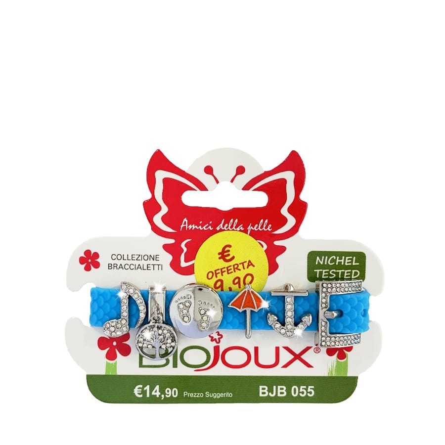 Biojoux Braccialetto Silicone Turquoise Fun Charms Metallo