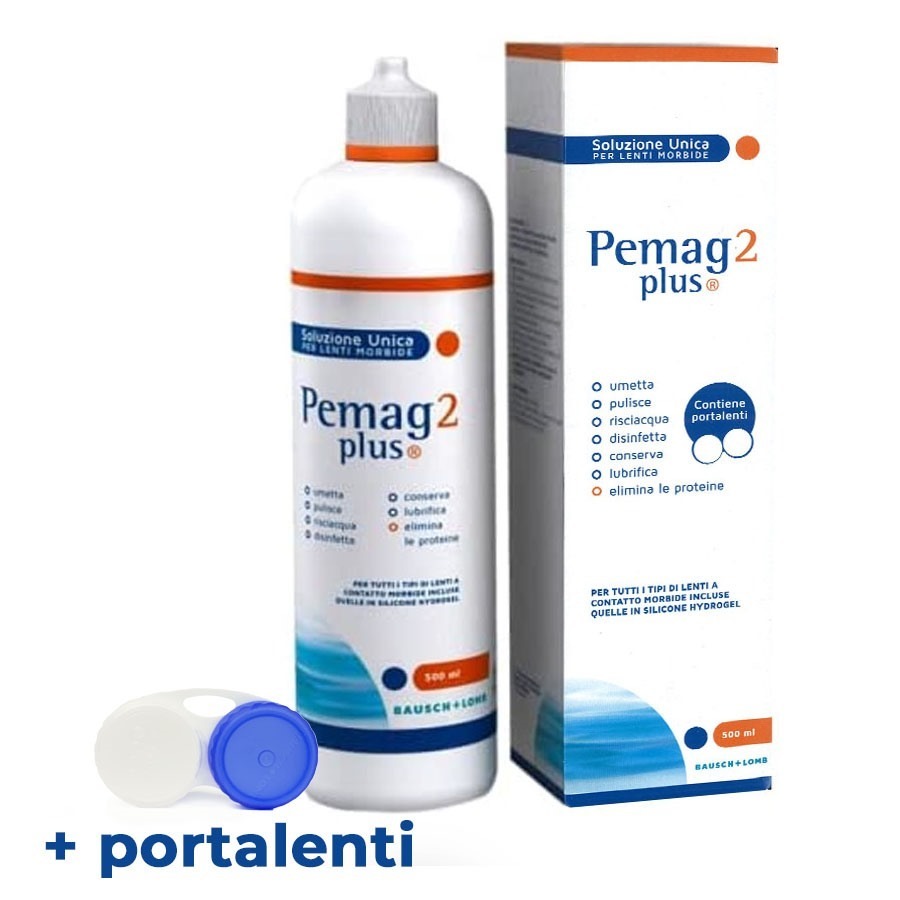 Pemag Plus 2 Soluzione Unica Lenti a Contatto 500ML con Portalenti - ZERO SPRECHI - SCADE 31/08/2023