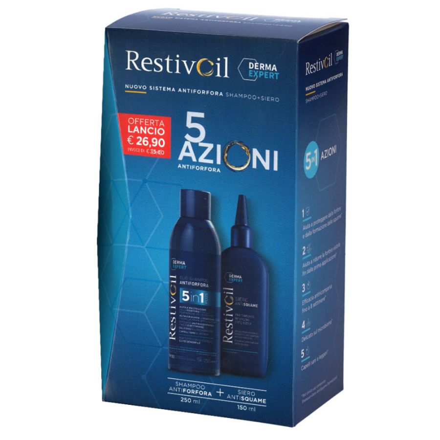 Restivoil Derma Expert Shampoo Antiforfora 250ml e Siero 150ml 5 azioni 