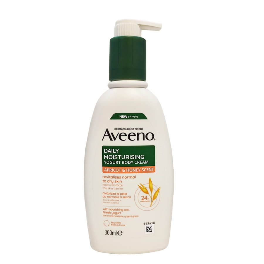 Aveeno daily moisturising crema corpo allo yogurt al profumo di albicocca e miele 300ml