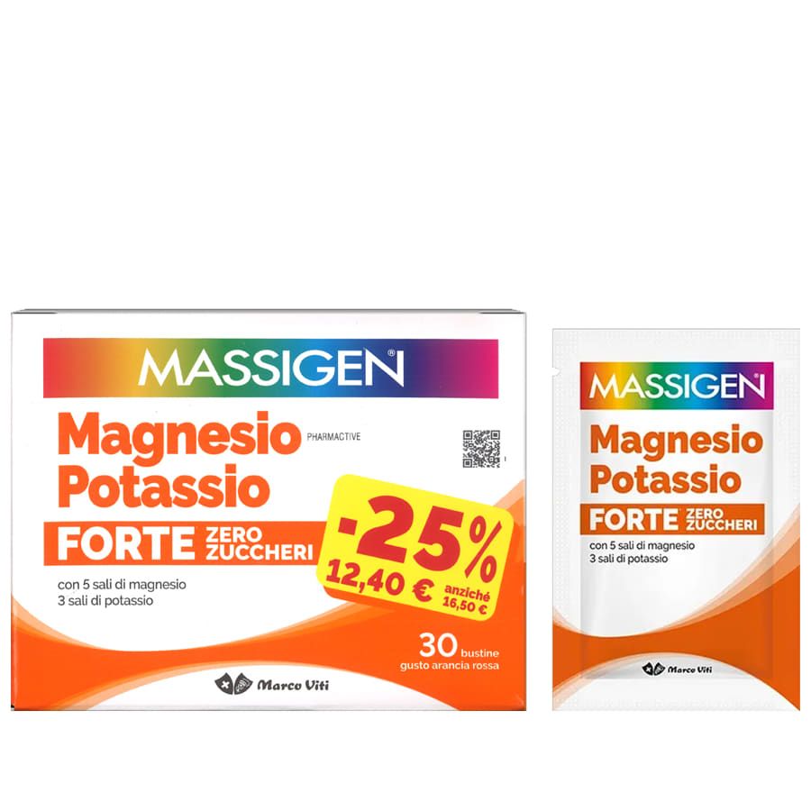 Massigen Magnesio e Potassio Forte Senza Zuccheri 30 Bustine PROMO