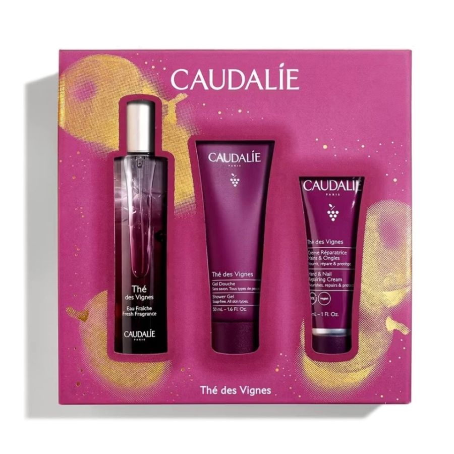 Caudalie Nuovo Cofanetto Thè des Vignes Acqua fresca 50ml Gel Doccia 50ml e Crema mani e unghie 30ml 