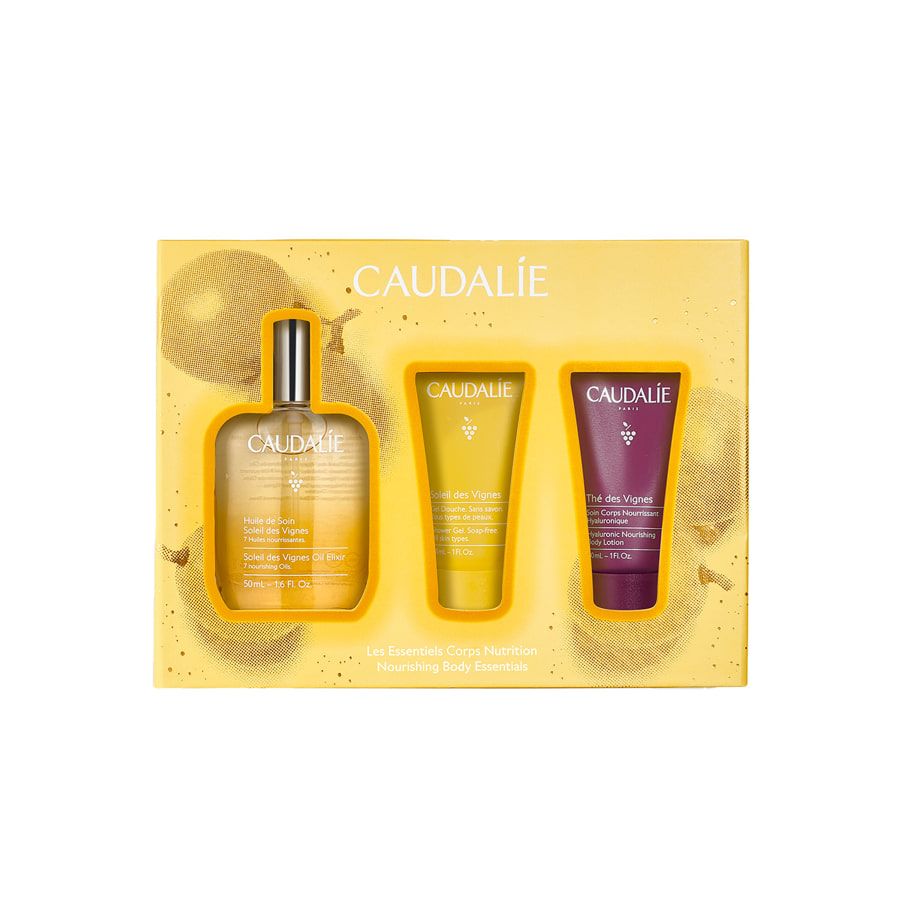 Caudalie Cofanetto Soleil des Vignes olio trattante 50ml + gel doccia + trattamento corpo ialuronico nutriente